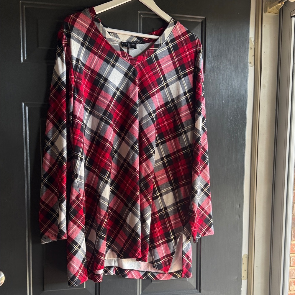 Lane Bryant Red and Black Plaid Top
